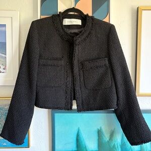 Chanel inspired Cropped Black Bouclé Jacket from Korea - Women's